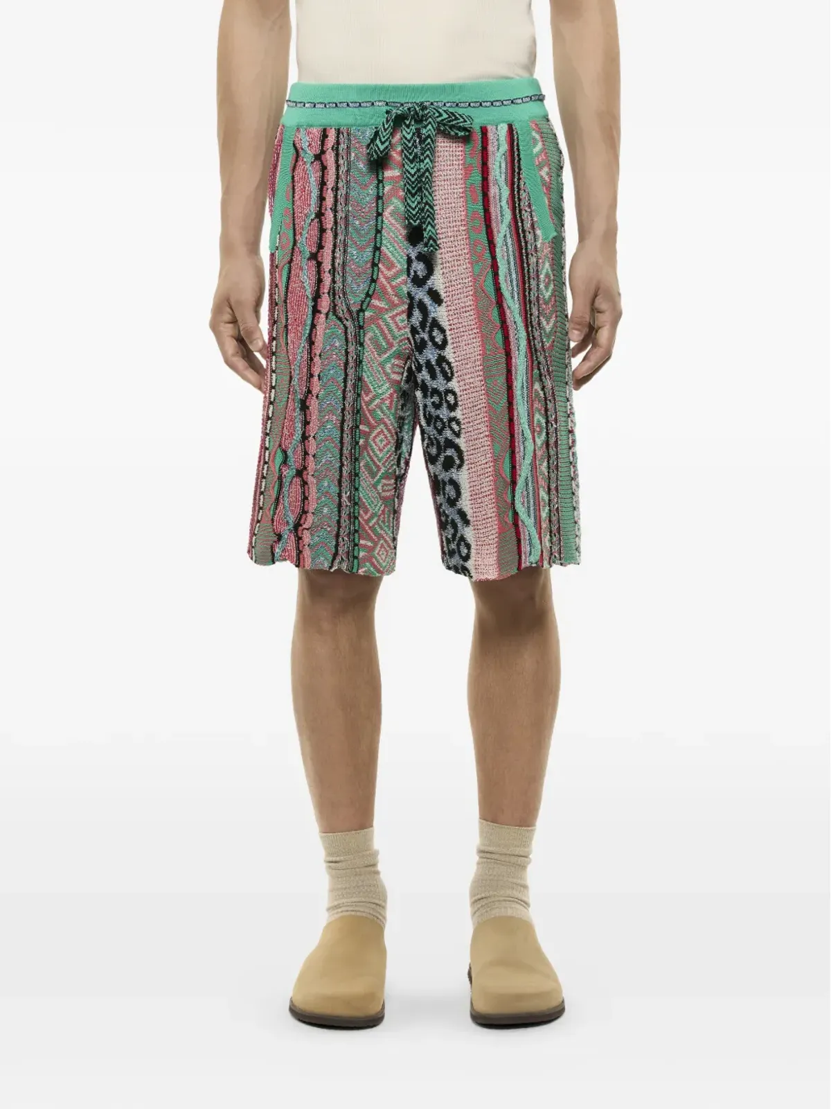 Laneus knitted patterned shorts - Green - 画像2