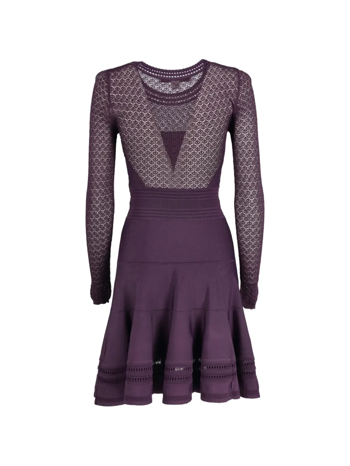 Diane Von Furstenberg Vintage 紫色の透け感レース長袖ミニドレス - 画像2