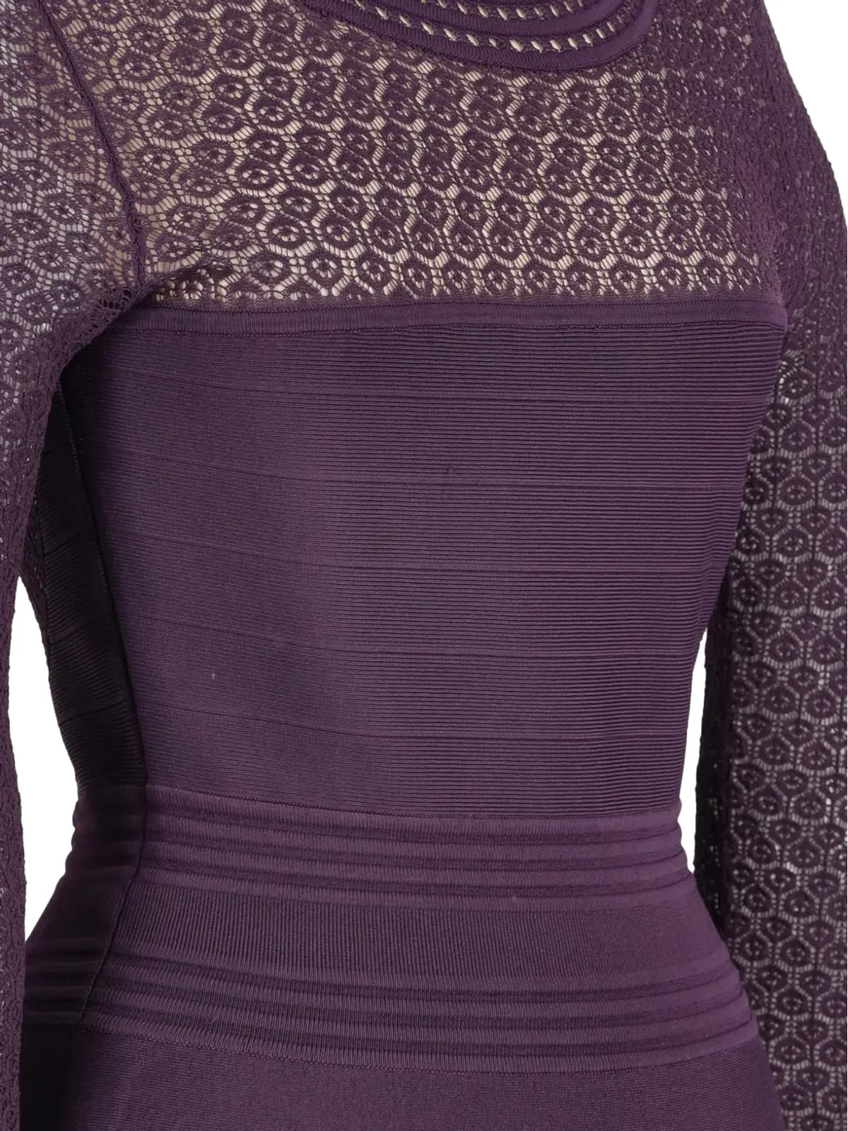 Diane Von Furstenberg Vintage 紫色の透け感レース長袖ミニドレス - 画像3