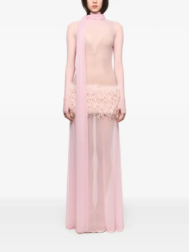 Atu Body Couture Atu Body Couture フェザー・トリム付きスカーフディテールのマキシドレスの商品画像