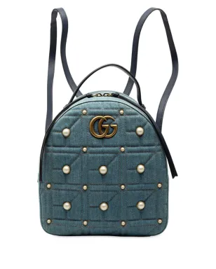 Gucci Pre-Owned GG Marmont Pearl Studded Matelasse Denim バックパック - サムネイル1