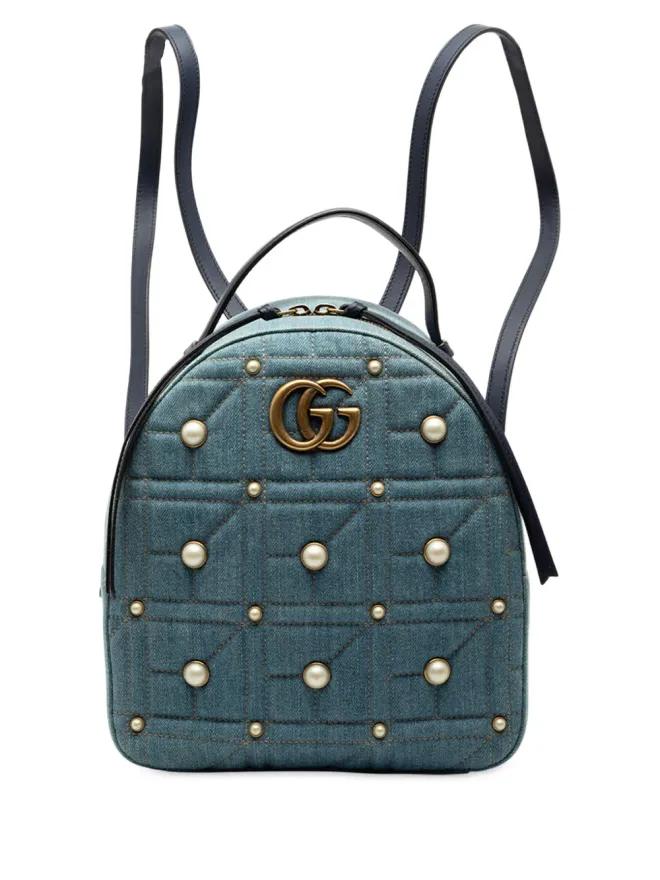 Gucci Pre-Owned Gucci Pre-Owned GG Marmont Pearl Studded Matelasse Denim バックパックの商品画像