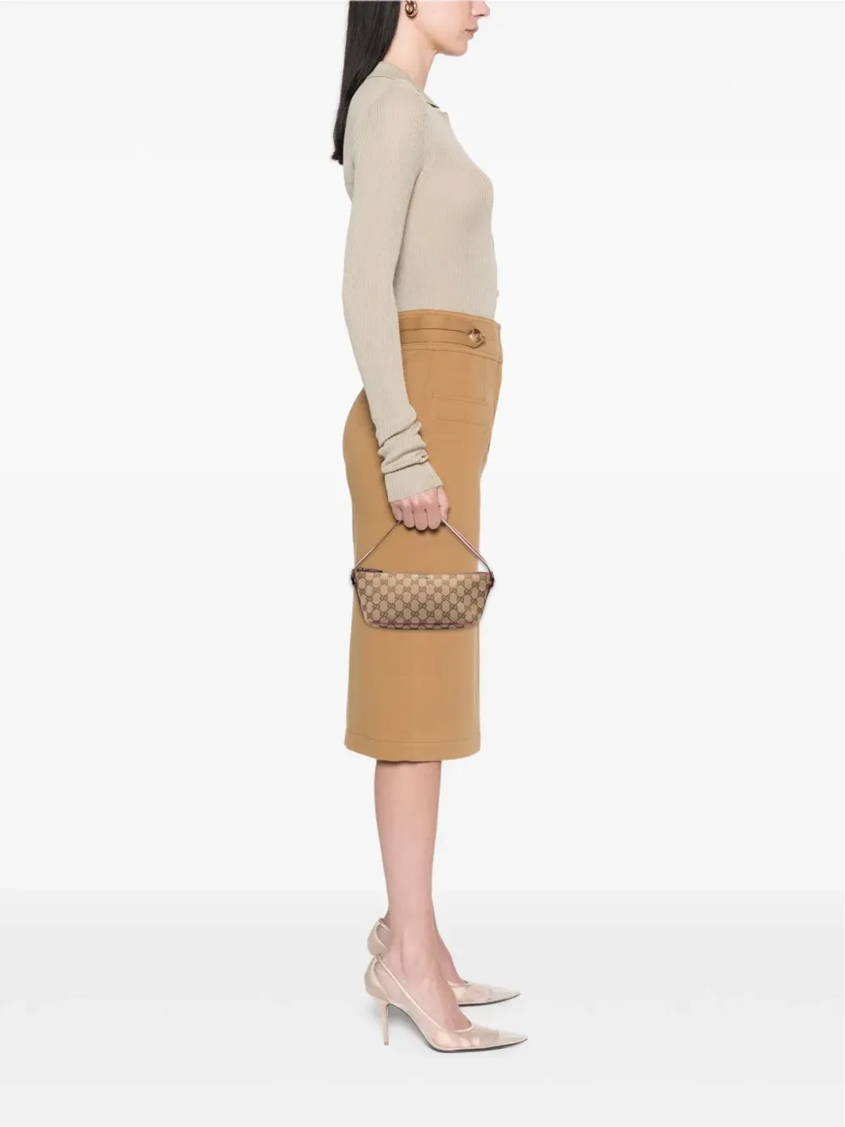 Gucci ビンテージ GGキャンバス ウェブ ボートショルダーバッグ ブラウン - 画像2