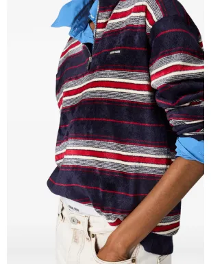 Miu Miu ストライプ柄ハーフジッパー チェニールセーター - ブルー - サムネイル5