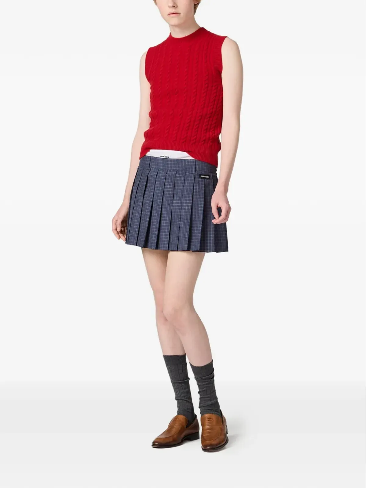Miu Miu ケーブルニット ロゴ ベスト - 画像2