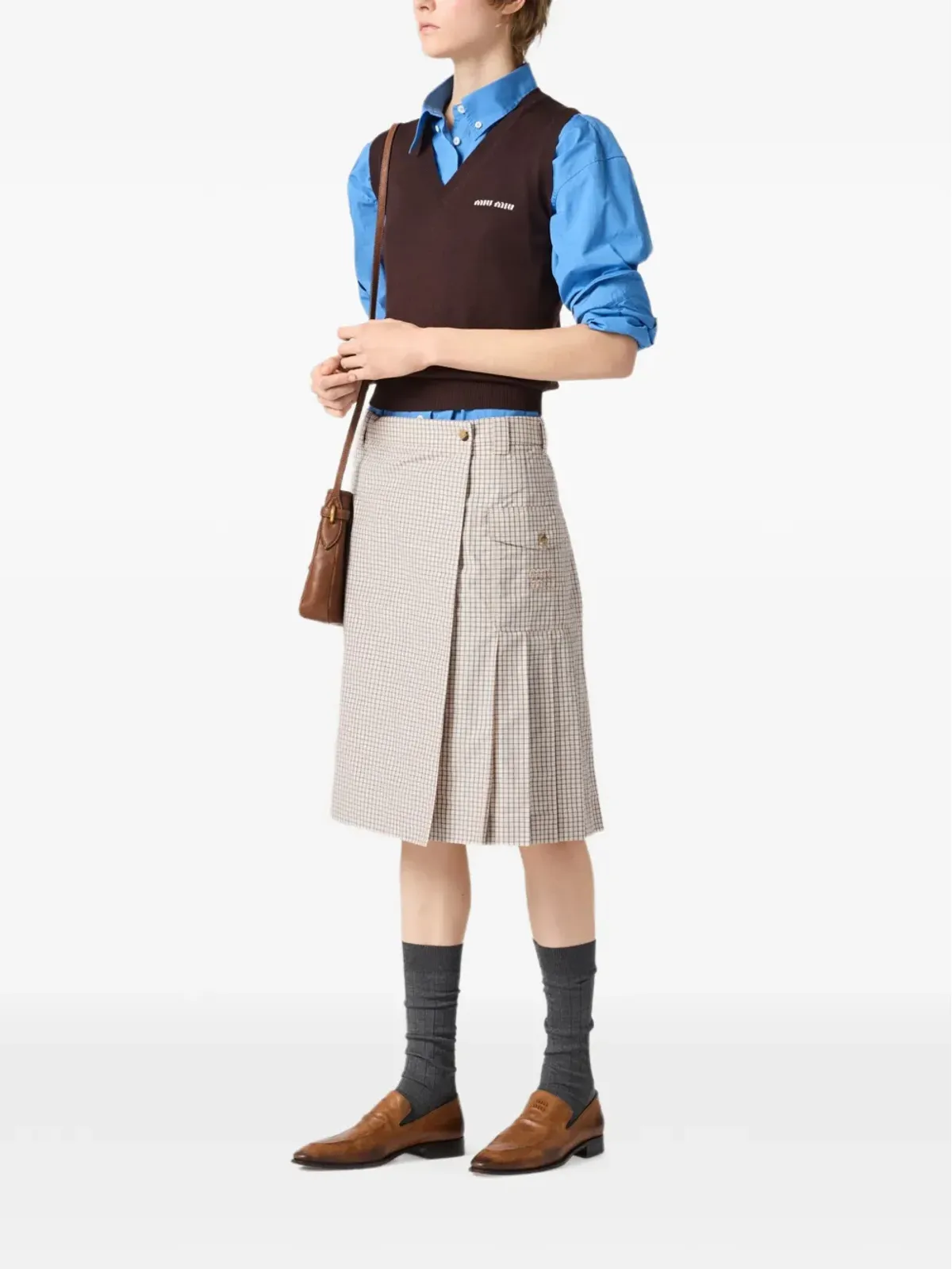 Miu Miu チェック柄ミディスカート - 画像2