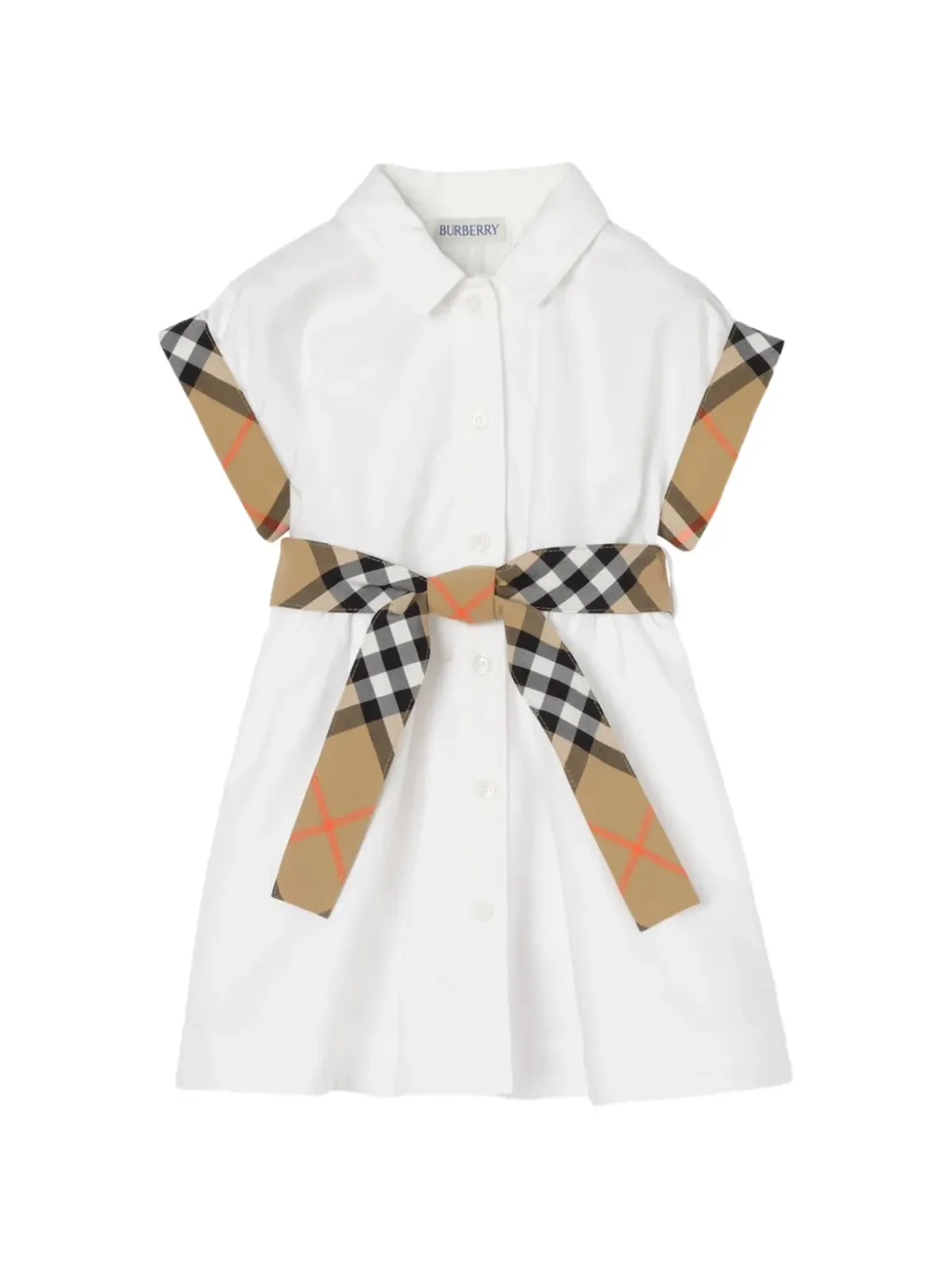 Burberry Kids check trim cotton shirt dress - White - 画像1