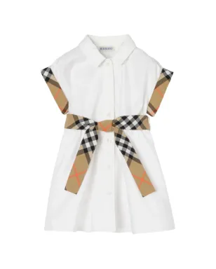 Burberry Kids check trim cotton shirt dress - White - サムネイル1