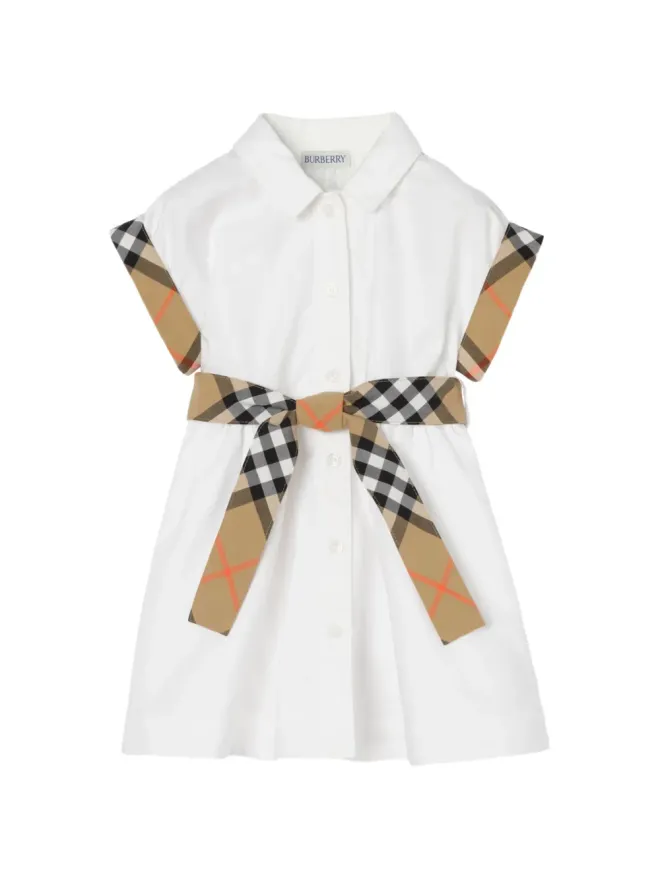 Burberry Kids Burberry Kids check trim cotton shirt dress - Whiteの商品画像