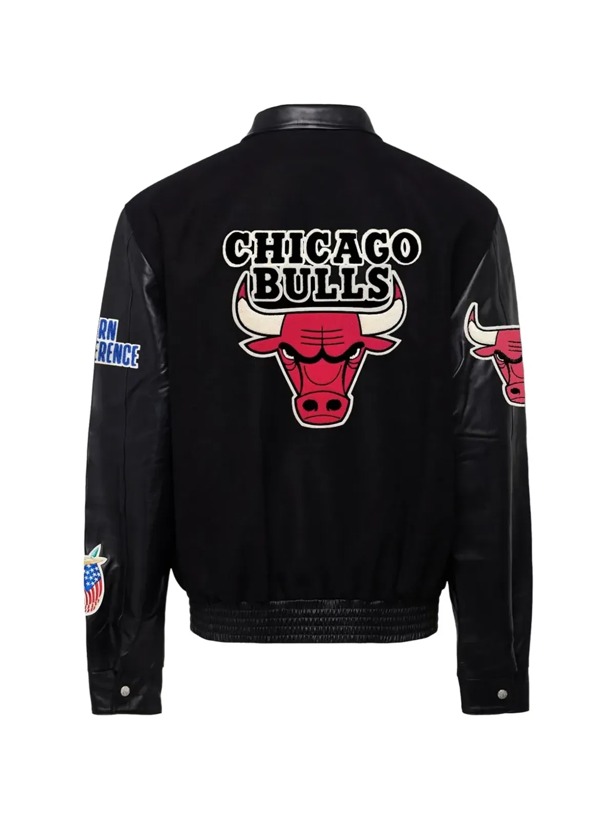 Jeff Hamilton Chicago Bulls レザー袖ボンバー ジャケット - 画像2