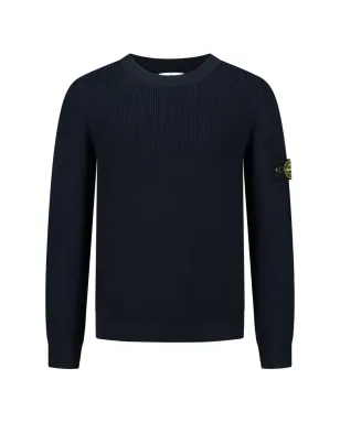 Stone Island Junior ロゴパッチリブ編みセーター - ブルー - サムネイル1