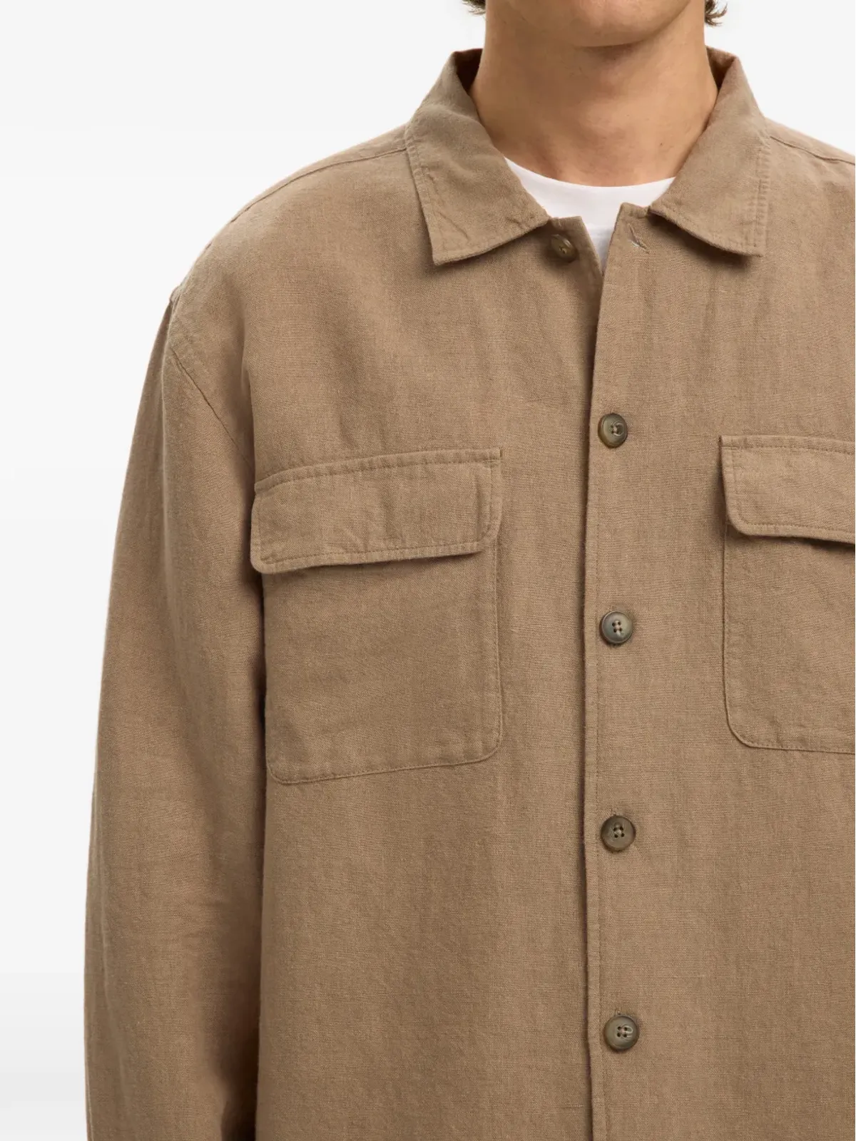 SELECTED フラップポケット付きボタン留めオーバーシャツ - Brown - 画像5