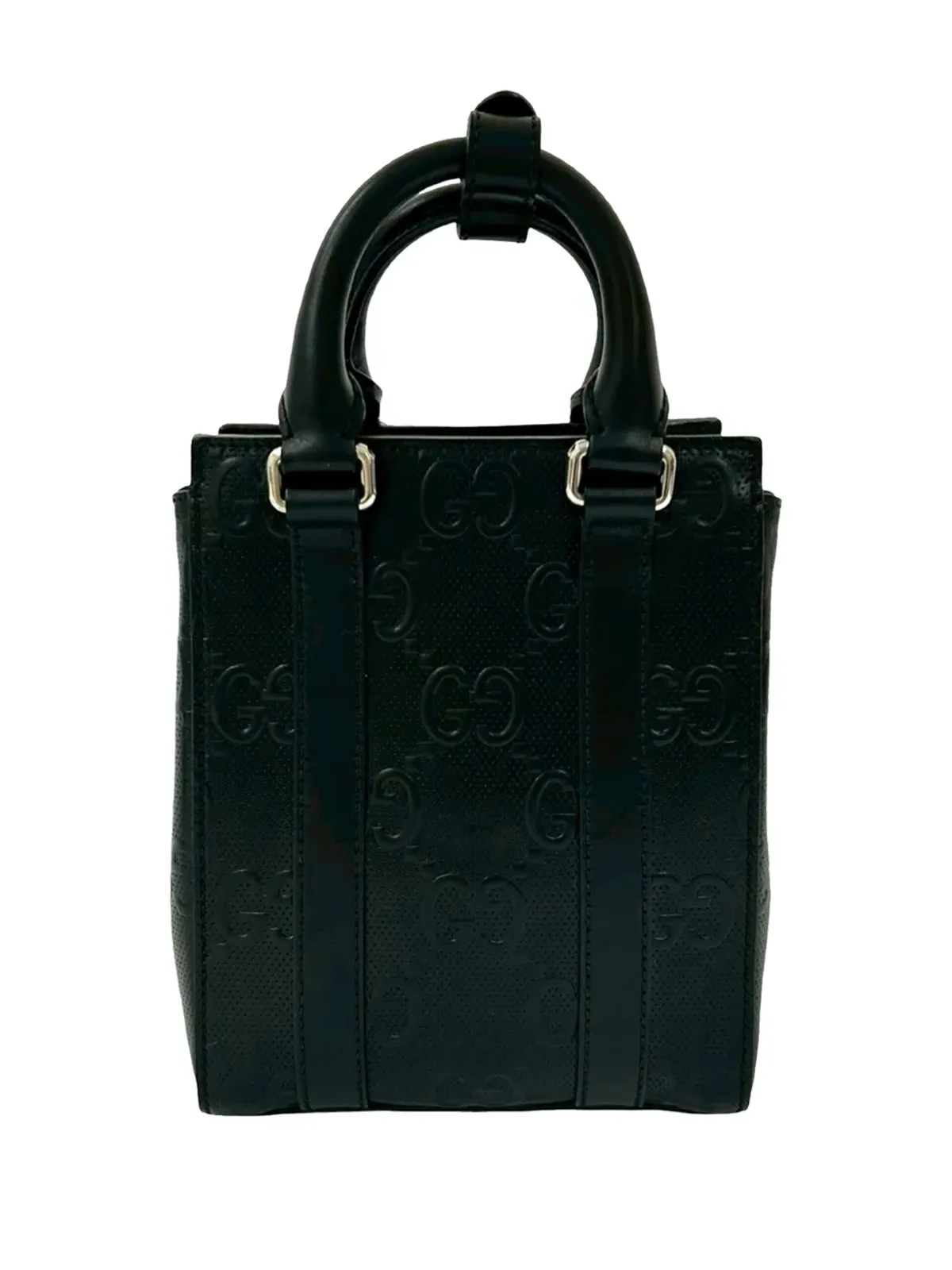 Gucci Pre-Owned ミニGG エンボス加工 パンチング レザー トート サッチェル - ブラック - 画像3