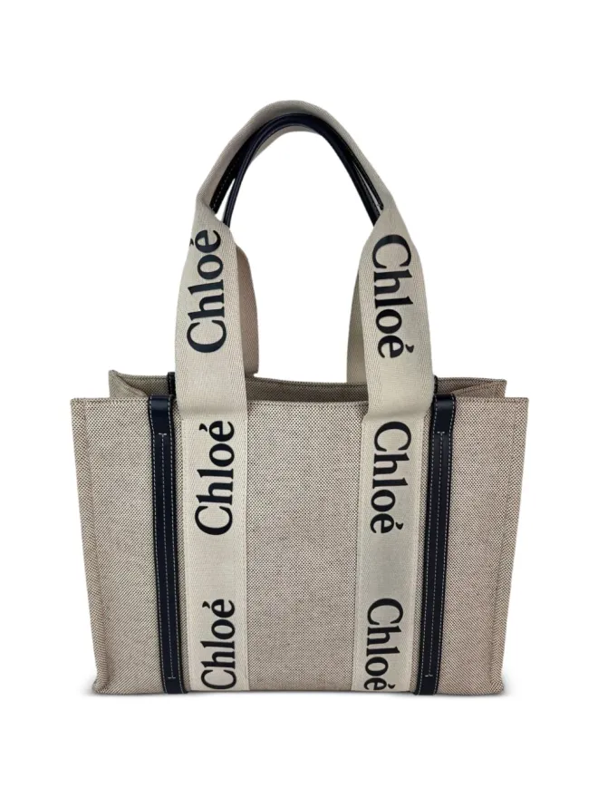 Chloé Vintage Chloé Vintage ミディアム Woodyリボン付きキャンバス・トートバッグ - Neutralsの商品画像