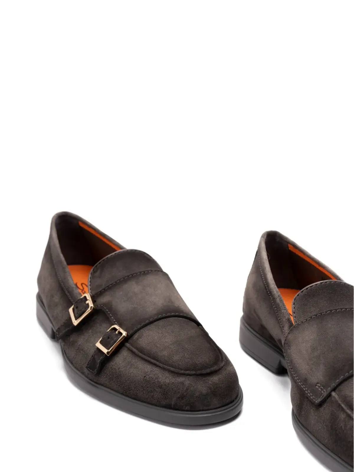 Santoni バックル付きスエード ローファー グレー - 画像5