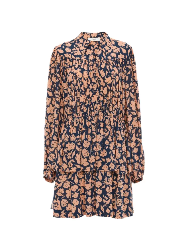 Chloe Chloé 花柄ギャザードレス ブルーの商品画像