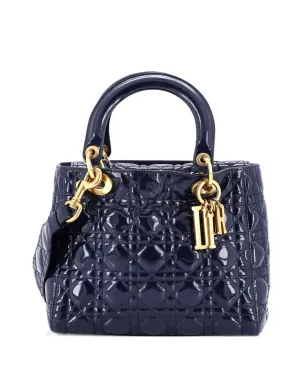 Christian Dior Pre-Owned サプル レディ ディオール バッグ カナージュ キルト パテント ミディアム サッチェル - ブルー - サムネイル1