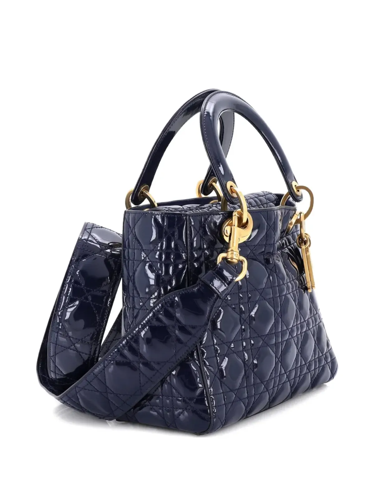 Christian Dior Pre-Owned サプル レディ ディオール バッグ カナージュ キルト パテント ミディアム サッチェル - ブルー - 画像4