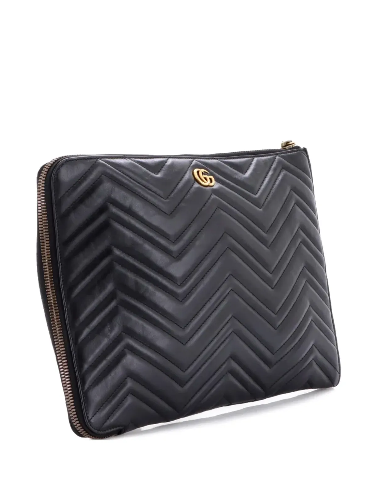 Gucci Pre-Owned GG Marmont ポートフォリオ マテラッセレザー クラッチバッグ（ブラック） - 画像3
