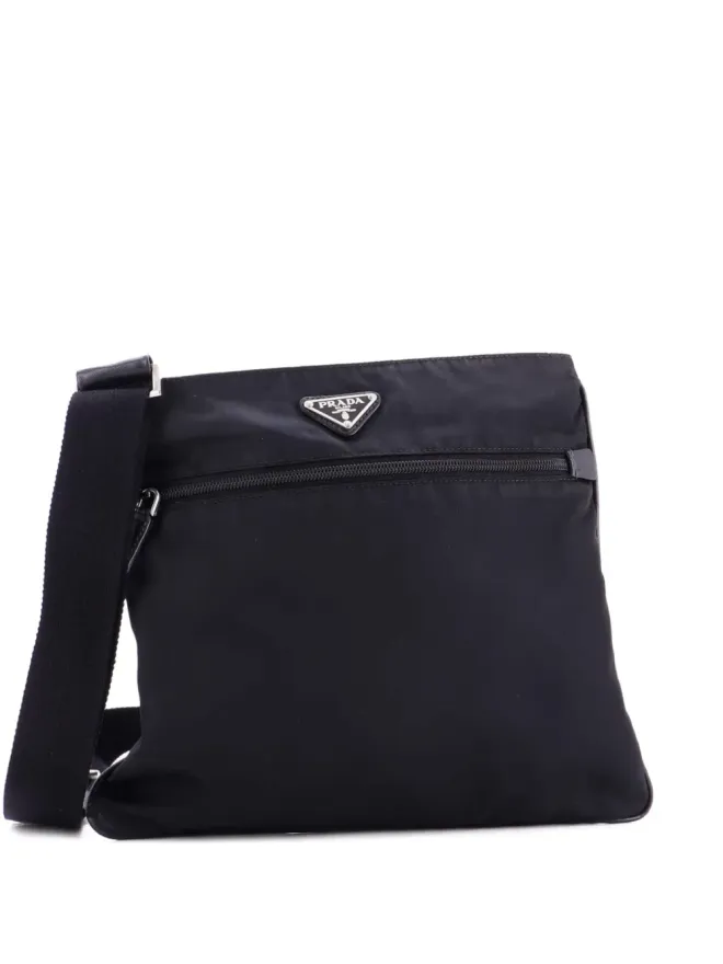 Prada Pre-Owned Prada Pre-Owned フロントポケット メッセンジャーバッグ Tessuto クロスボディバッグ - ブラックの商品画像