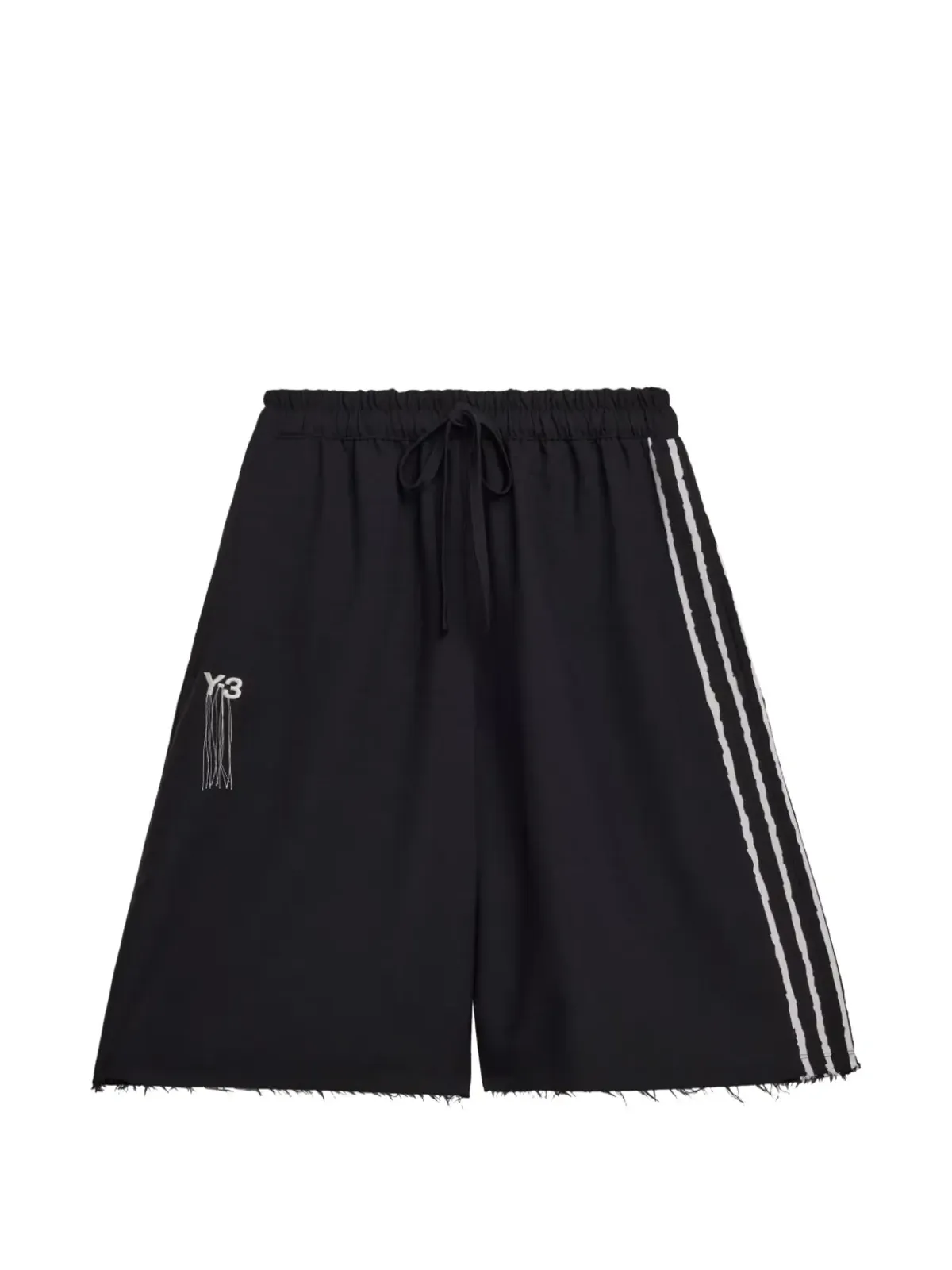 Y-3 3ストライプ装飾フリンジショートパンツ - 画像1