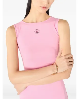 Marine Serre ピンクのロゴ付き アシンメトリックミディドレス - サムネイル4