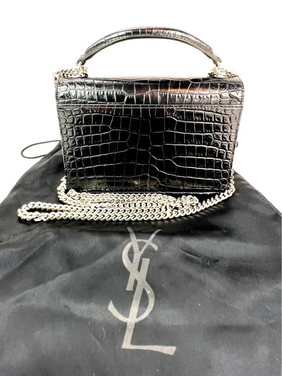 Saint Laurent Pre-Owned クロコダイル型押し チェーン トートバッグ - ブラック - 画像2