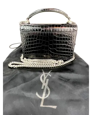 Saint Laurent Pre-Owned クロコダイル型押し チェーン トートバッグ - ブラック - サムネイル2