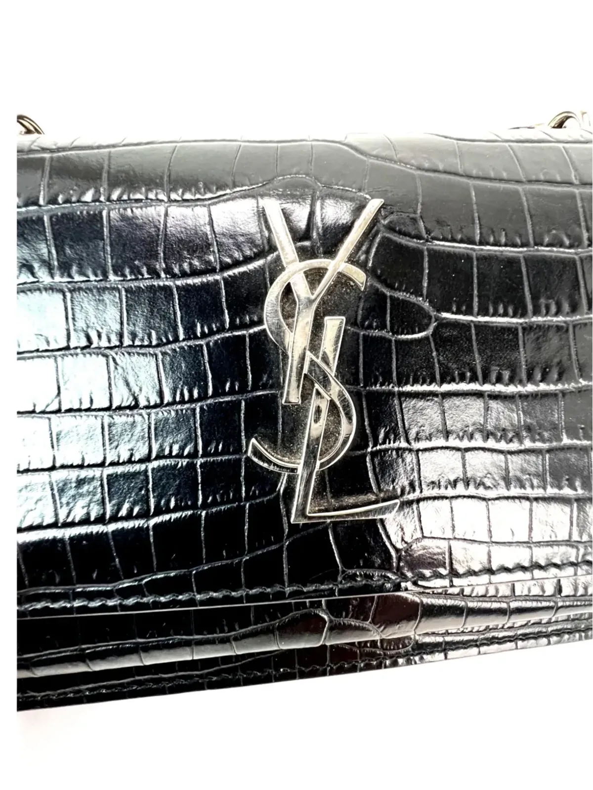 Saint Laurent Pre-Owned クロコダイル型押し チェーン トートバッグ - ブラック - 画像3