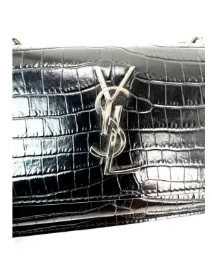 Saint Laurent Pre-Owned クロコダイル型押し チェーン トートバッグ - ブラック - サムネイル3