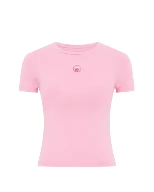 Marine Serre ピンクのパールロゴ ベビーフィットTシャツ - サムネイル1