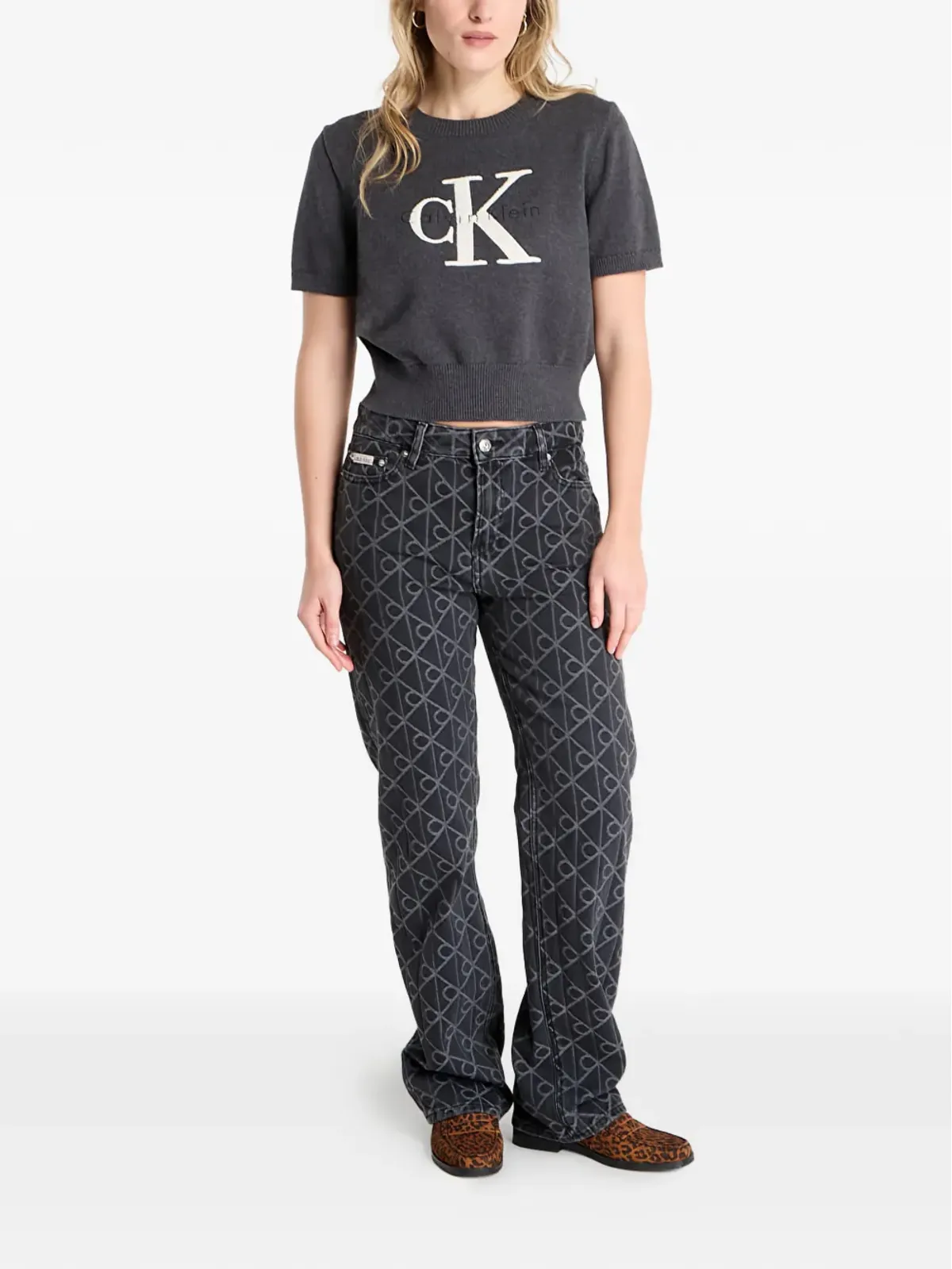 Calvin Klein グラフィックショートスリーブセーター グレー - 画像2