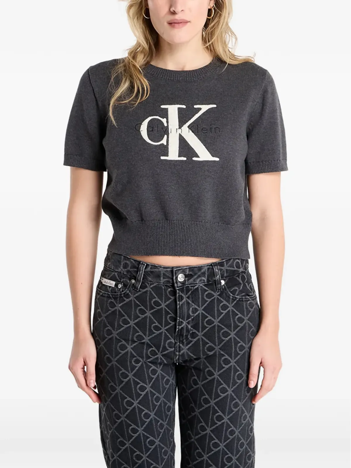 Calvin Klein グラフィックショートスリーブセーター グレー - 画像3