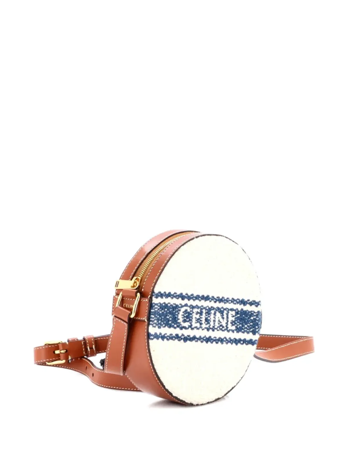 Celine Pre-Owned プレインソレイユ ラウンド型ストラップ付き キャンバス×レザー クロスボディバッグ - 画像3