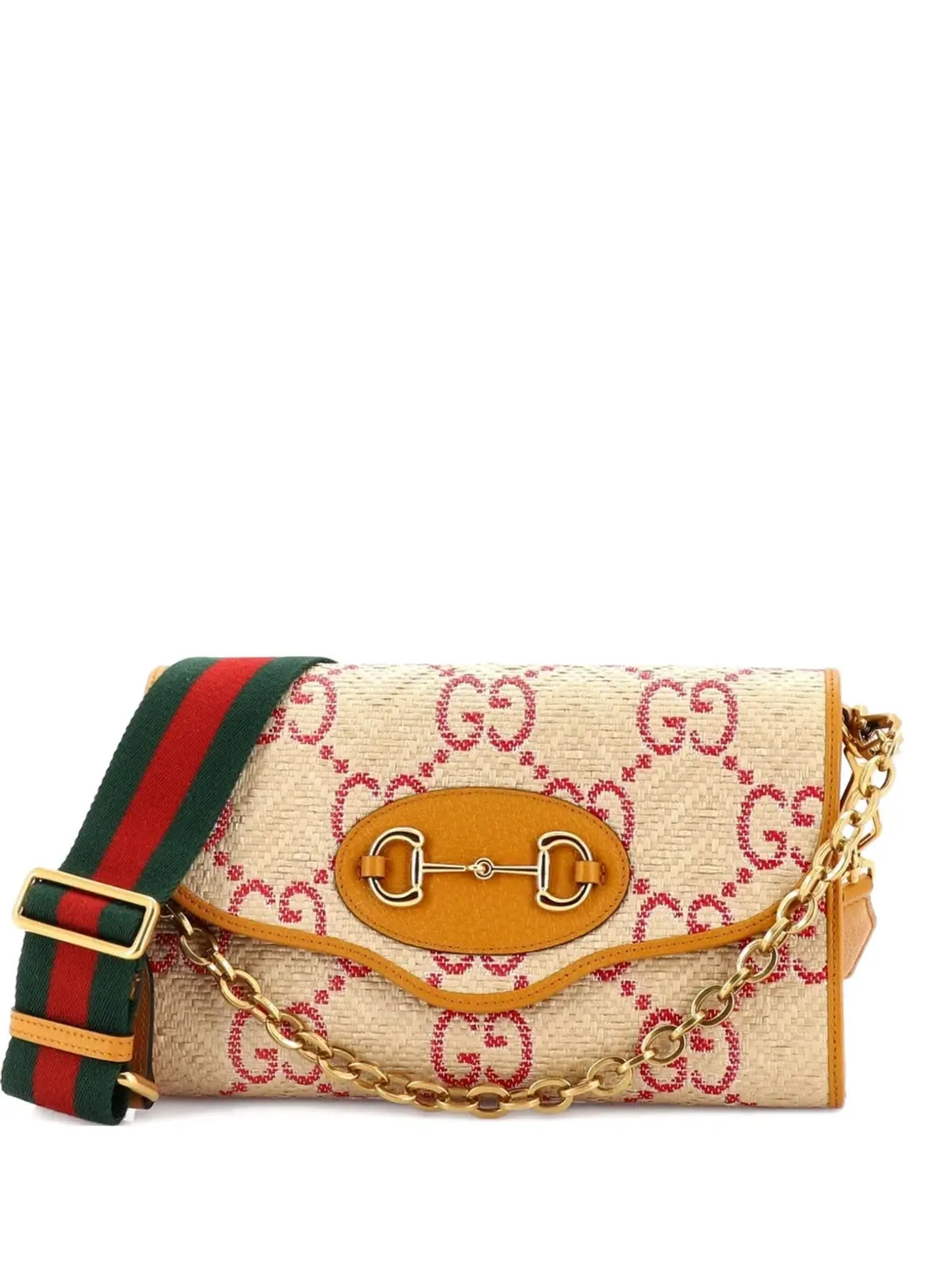 Gucci Pre-Owned ホースビット1955 曲線フラップ ジャンボGG ラフィア ショルダーバッグ - 画像1
