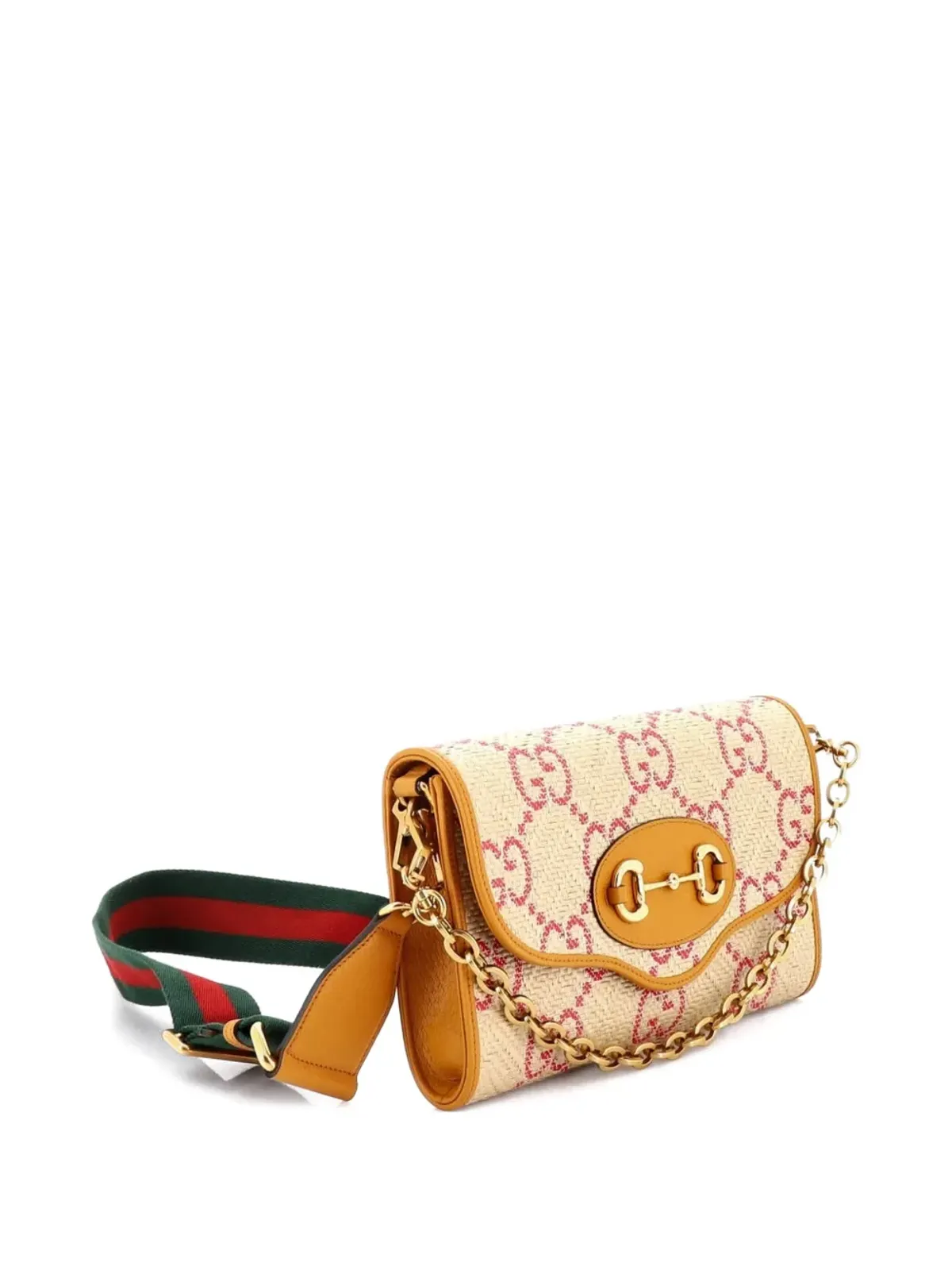Gucci Pre-Owned ホースビット1955 曲線フラップ ジャンボGG ラフィア ショルダーバッグ - 画像3