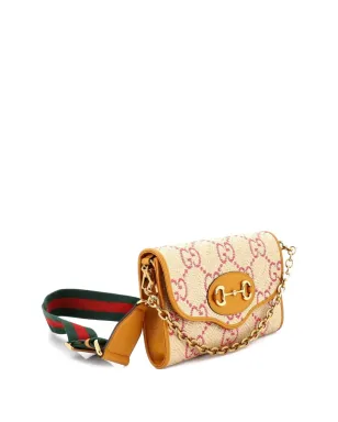 Gucci Pre-Owned ホースビット1955 曲線フラップ ジャンボGG ラフィア ショルダーバッグ - サムネイル3