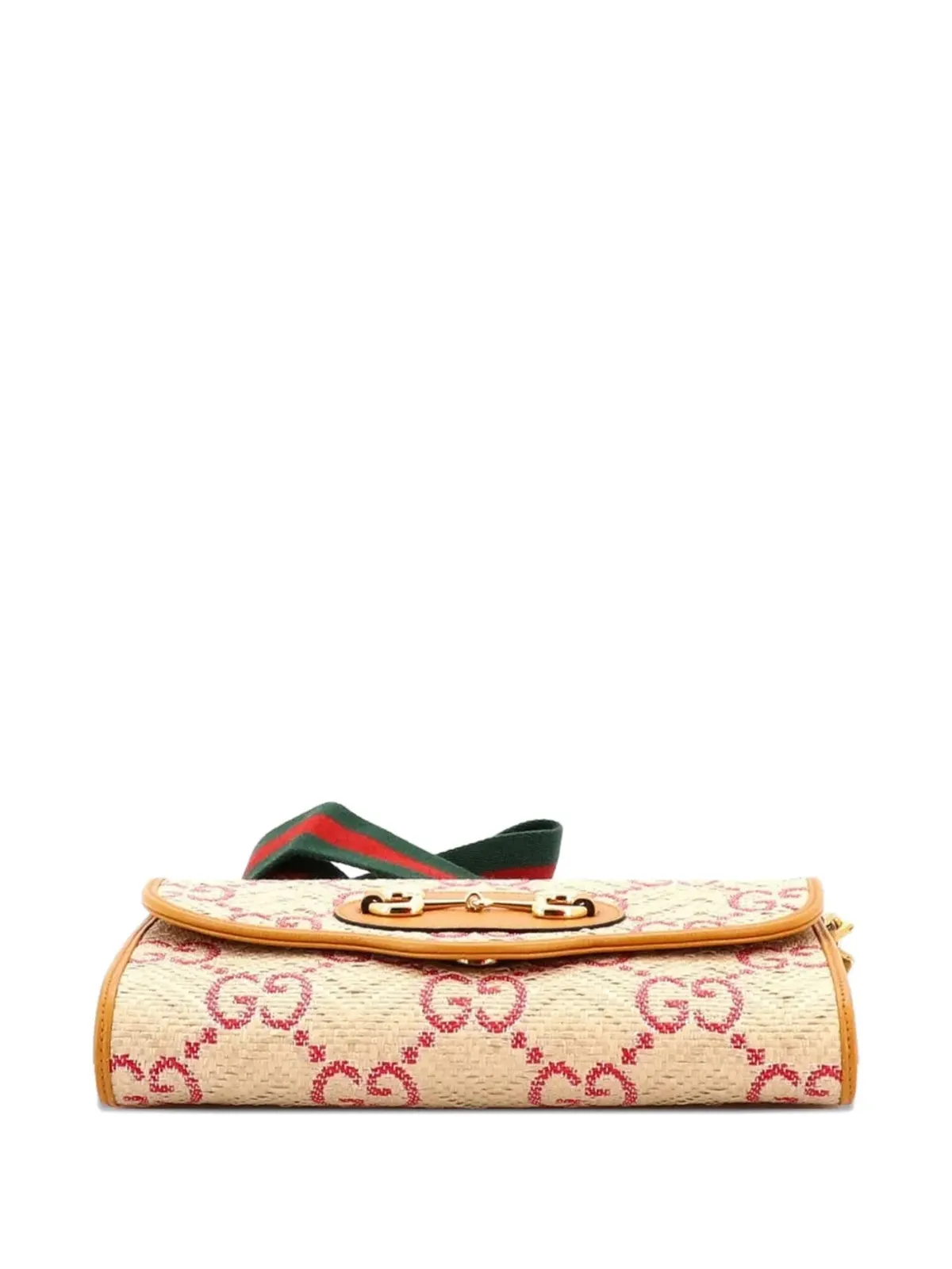 Gucci Pre-Owned ホースビット1955 曲線フラップ ジャンボGG ラフィア ショルダーバッグ - 画像4