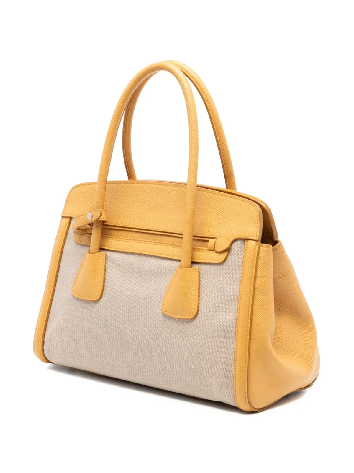 Prada Pre-Owned サフィアーノ・キュイール・トリム付き Canapa サッチェル - ブラウン - 画像3