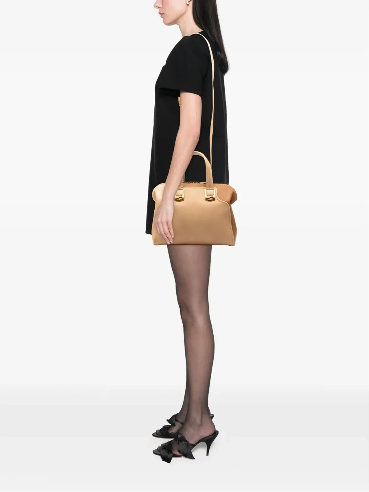 Fendi Pre-Owned 三色レザー カラーブロック チャメレオン サッチェル - 画像2