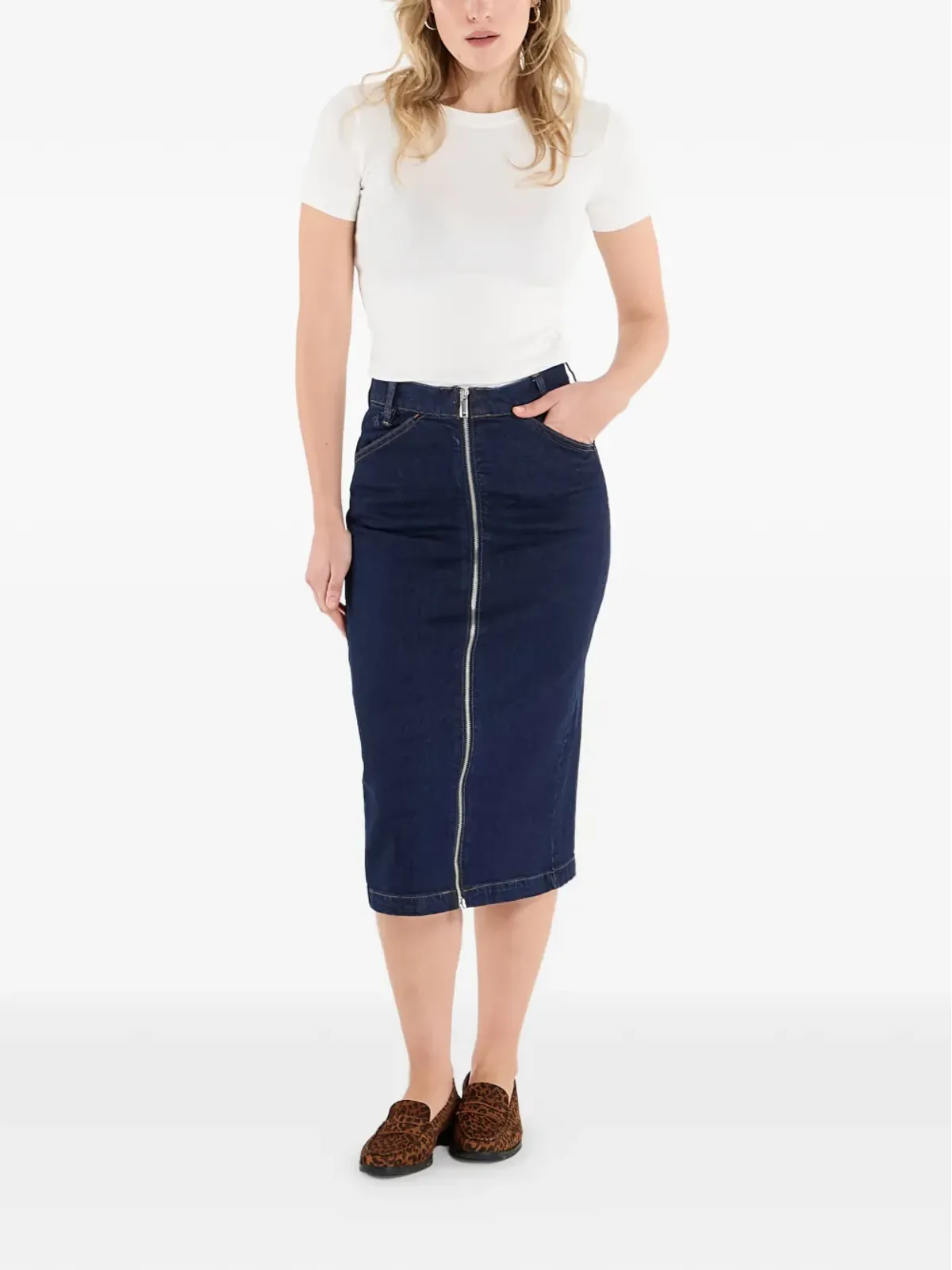 Calvin Klein ジップファスナー付きデニムミディスカート - 画像2
