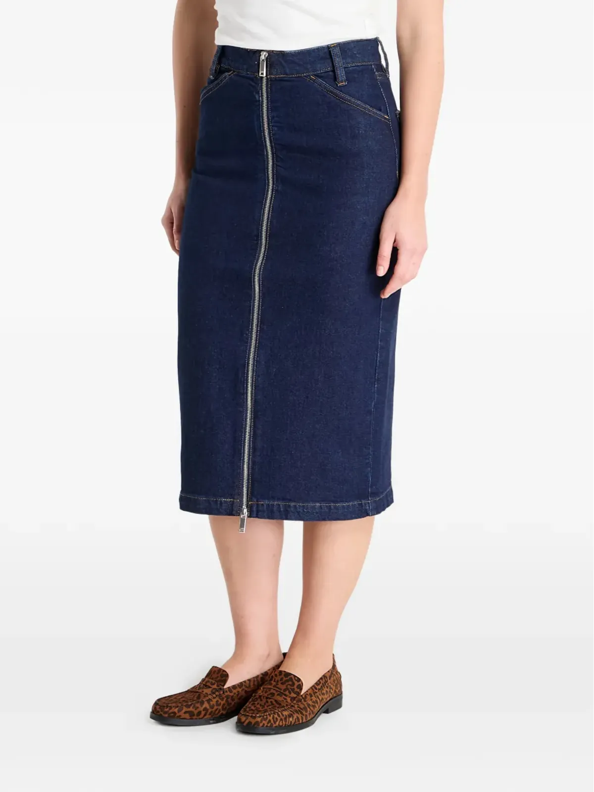 Calvin Klein ジップファスナー付きデニムミディスカート - 画像3