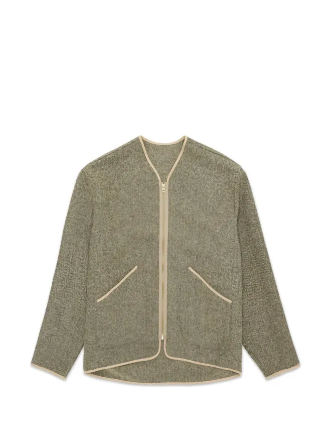 Fortela Fortela herringbone-pattern zip-up cardigan - Greenの商品画像