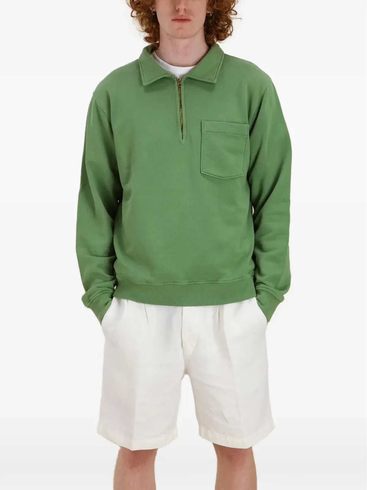 Fortela Yale ジップ胸ポケット スウェットシャツ グリーン - 画像4