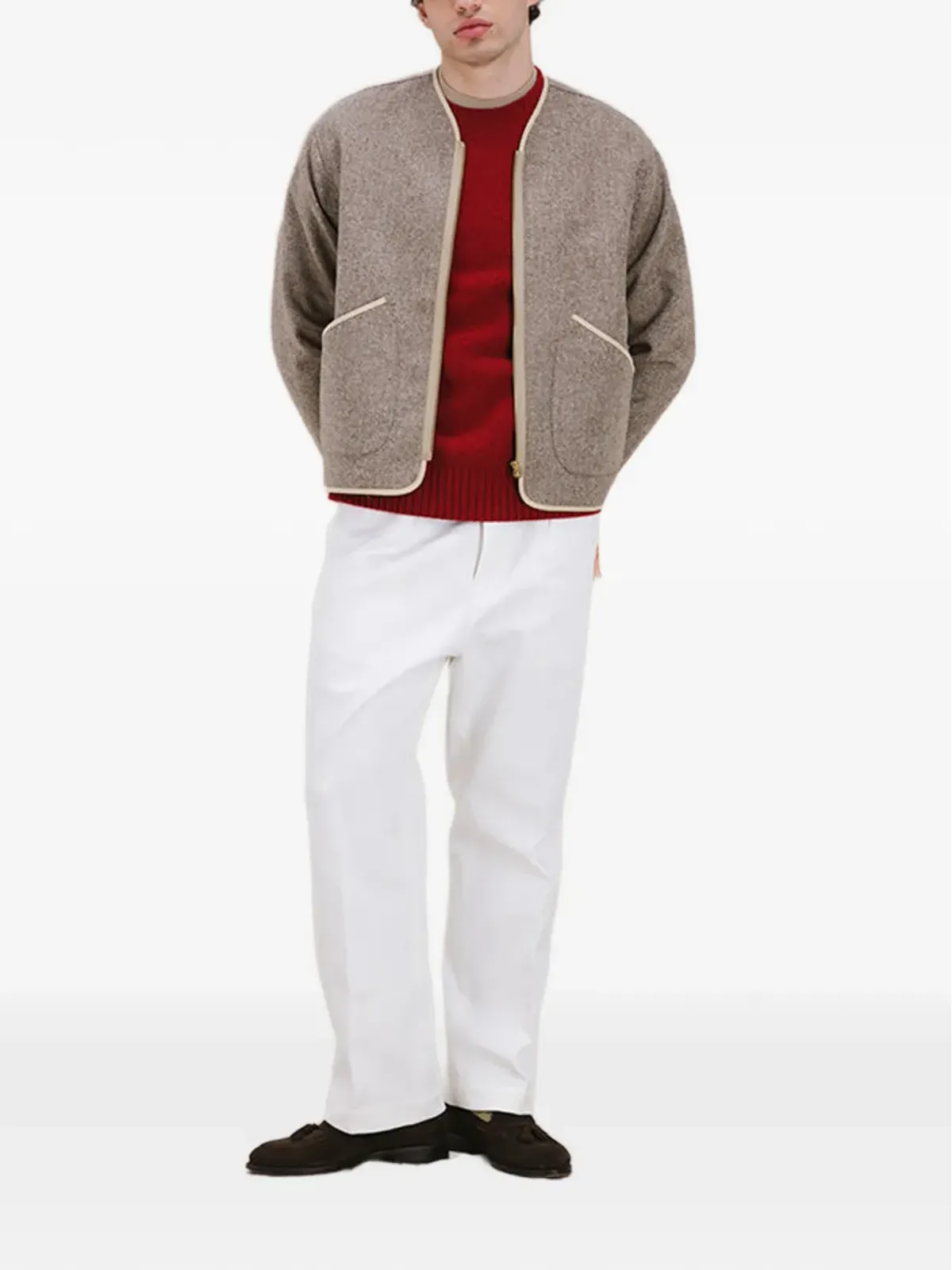 Fortela Sherpa herringbone zip-up jacket - 画像2