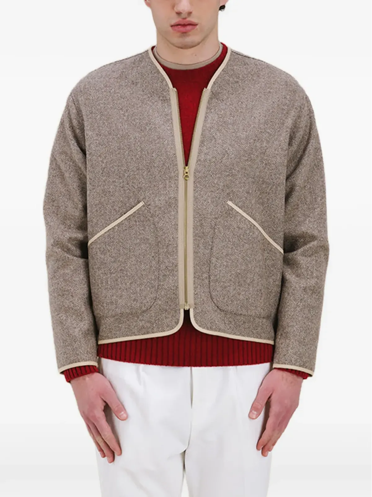 Fortela Sherpa herringbone zip-up jacket - 画像4