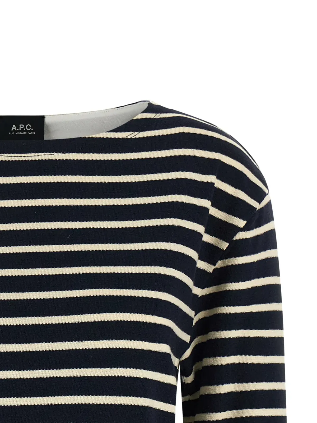 A.P.C. ストライプ丸首ニット ブルー - 画像3
