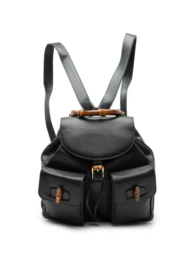 Gucci Pre-Owned Gucci Pre-Owned 20世紀カーフスキン バンブー ドローストリングバックパック - ブラックの商品画像