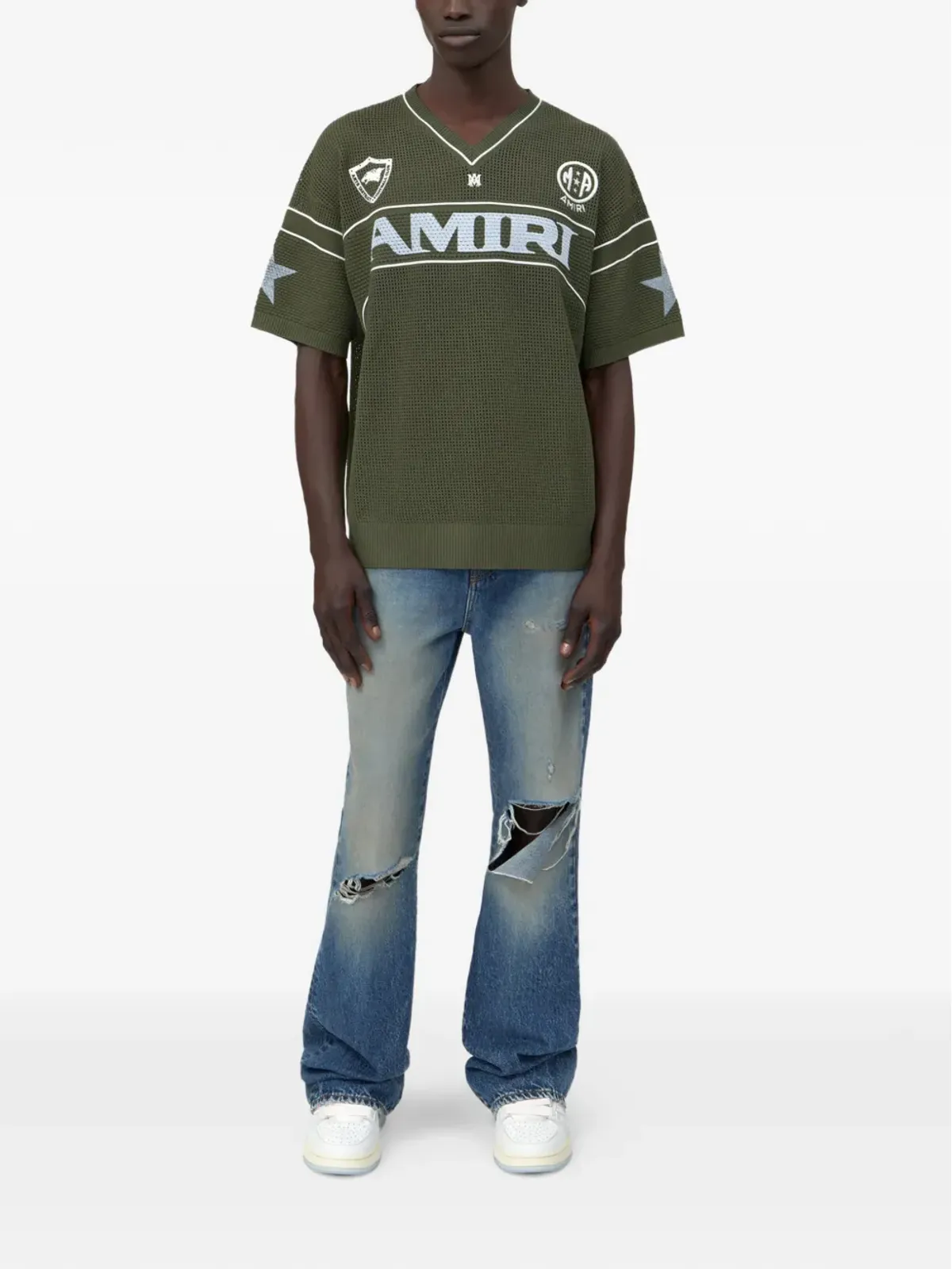 AMIRI ロゴディテール Vネック Tシャツ - グリーン - 画像2