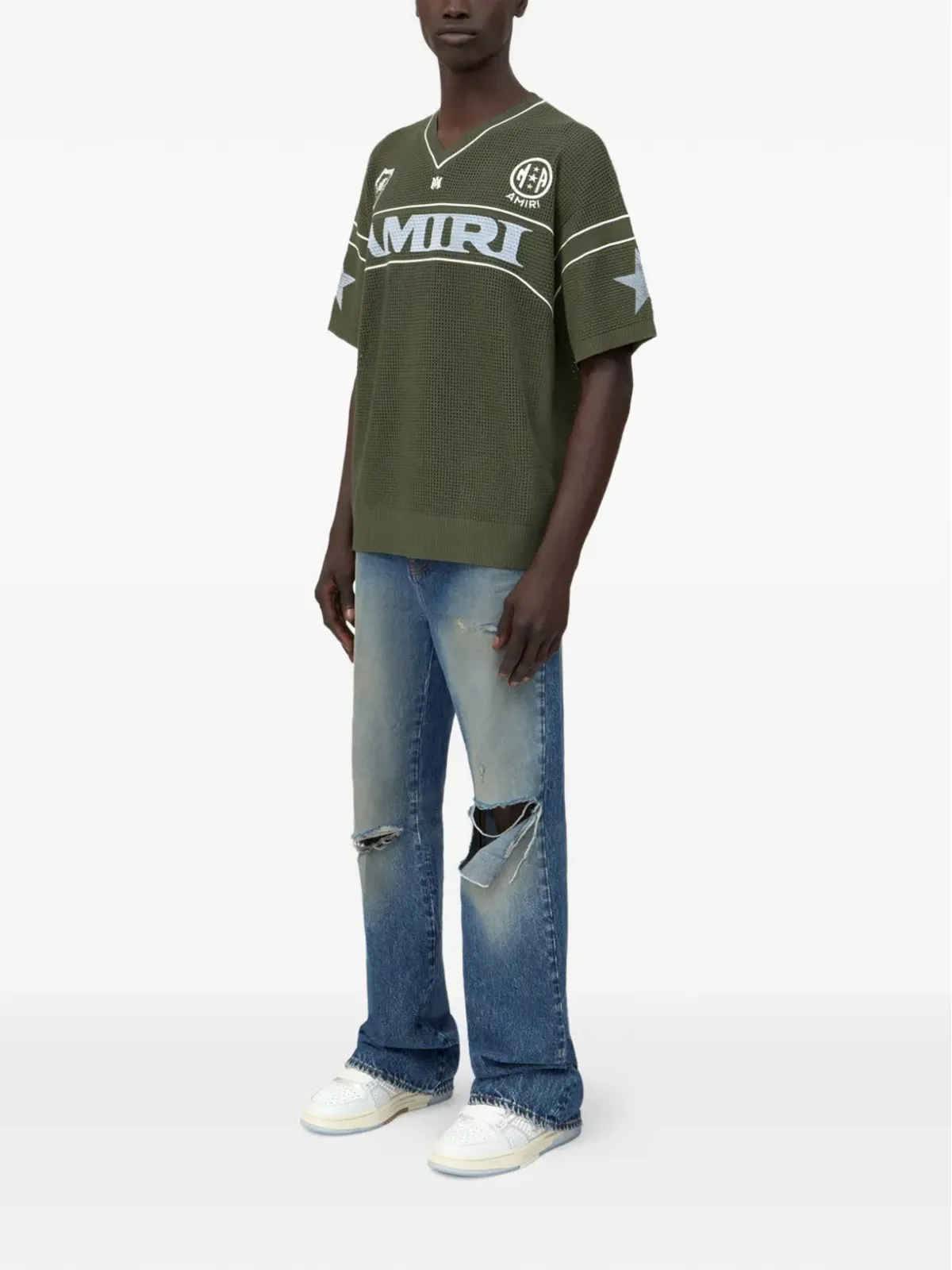 AMIRI ロゴディテール Vネック Tシャツ - グリーン - 画像3